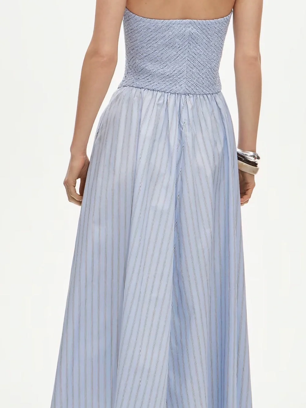 J. Crew Women’s Tall Smocked Halter Dress Stripe Blue Medium M Tall MT Maxi Midi
